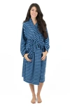 Leveret Womens Fleece Robe Blue And Navy Striped