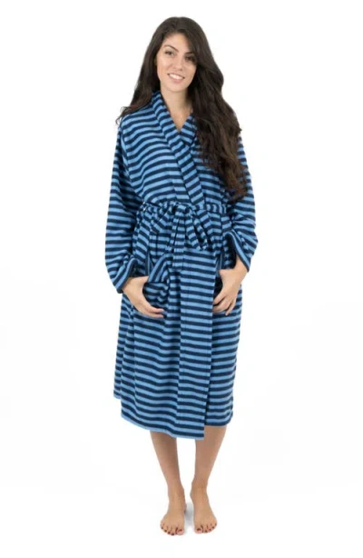 Leveret Womens Fleece Robe Blue And Navy Striped