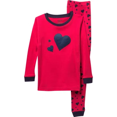 Leveret Kids'  Navy Hearts 2-piece Pajama Set In Multi