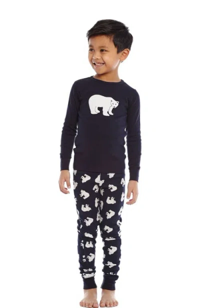 Leveret Babies'  Polar Bear Cotton Pajama Set In Blue