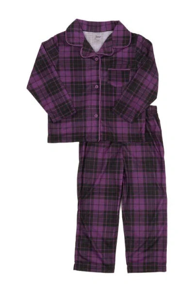 Leveret Kids'  Purple And Grey Plaid 2-piece Button Down Pajama Set