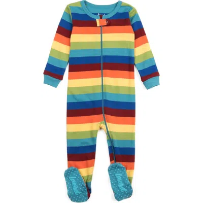 Leveret Kids'  Rainbow Stripe Print Footed Pajama Sleeper In Multi