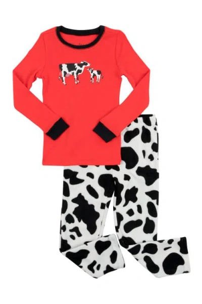 Leveret Kids'  Red Black And White Cow 2-piece Pajama Set