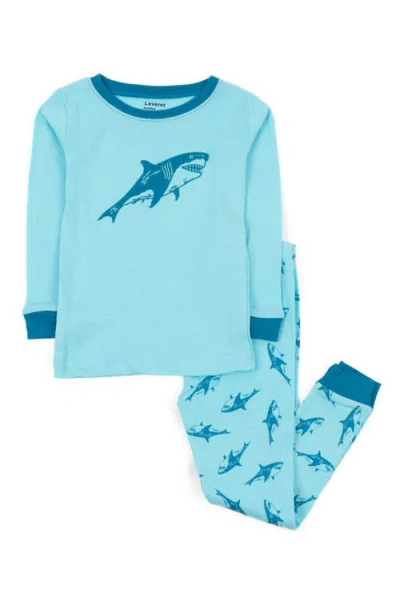 Leveret Babies'  Shark 2-piece Cotton Long Sleeve Pajamas In Blue