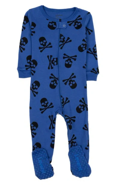 Leveret Babies'  Skull Print Cotton Footed Pajamas In Blue