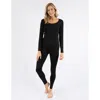 Leveret Solid Thermal Pajama Set In Black
