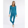 Leveret Womens Two Piece Boho Solid Thermal Pajamas In Blue