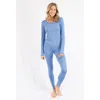 Leveret Solid Thermal Pajama Set In Blue