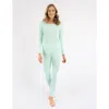 Leveret Two-piece Thermal Long Sleeve Solid Pajamas In Blue