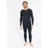 Leveret Solid Thermal Pajama Set In Blue