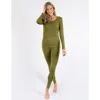 Leveret Womens Two Piece Boho Solid Thermal Pajamas In Green