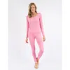 Leveret Solid Thermal Pajama Set In Pink