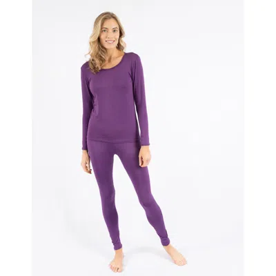 Leveret Womens Two Piece Boho Solid Thermal Pajamas In Purple