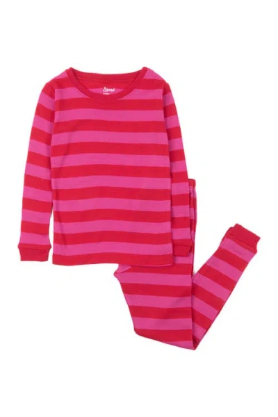 Leveret Kids Two-piece Striped Cotton Matching Family Pajamas In Pink