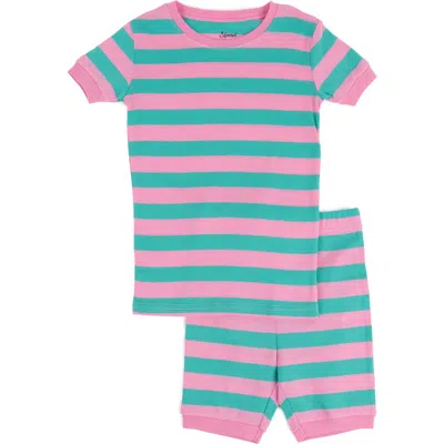 Leveret Kids'  Stripe Print Top & Shorts Pajama Set In Pink