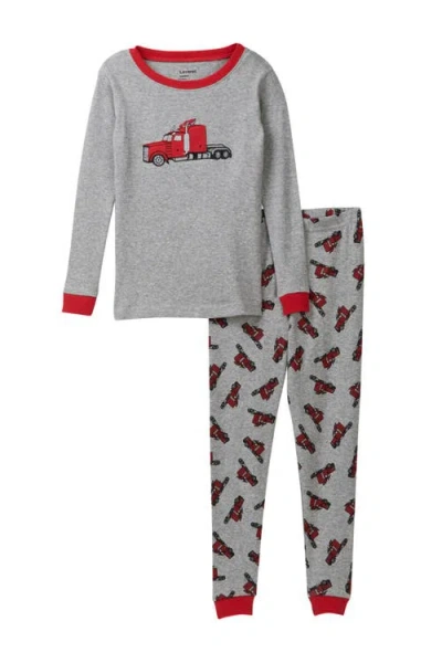 Leveret Kids'  Tractor Pajama Set In Gray