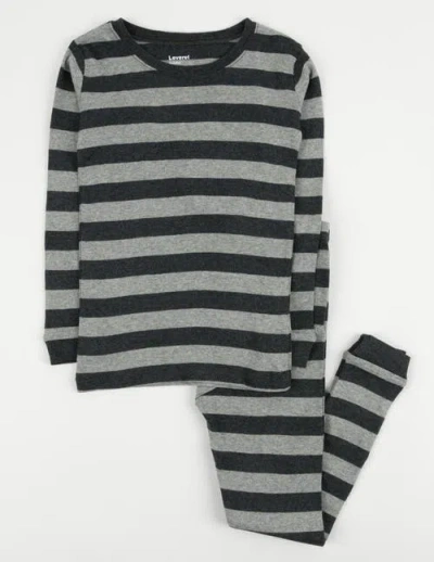 Leveret Kids'  Two-piece Printed Cotton Pajamas, Stripes, Animals & Characters In Black