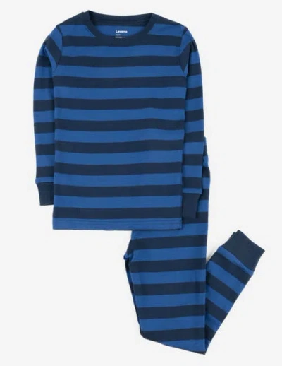 Leveret Kids'  Two-piece Printed Cotton Pajamas, Stripes, Animals & Characters In Blue