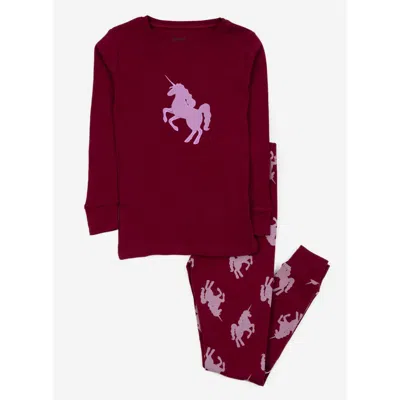 Leveret Kids'  Two-piece Printed Cotton Pajamas, Stripes, Animals & Characters In Burgundy