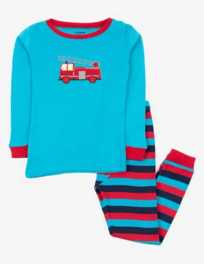 LEVERET LEVERET TWO-PIECE PRINTED COTTON PAJAMAS, VEHICLES & MACHINES