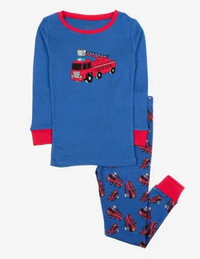 Leveret Kids'  Two-piece Printed Cotton Pajamas, Vehicles & Machines In Blue
