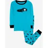 Leveret Two-piece Printed Cotton Pajamas, Vehicles & Machines In Blue