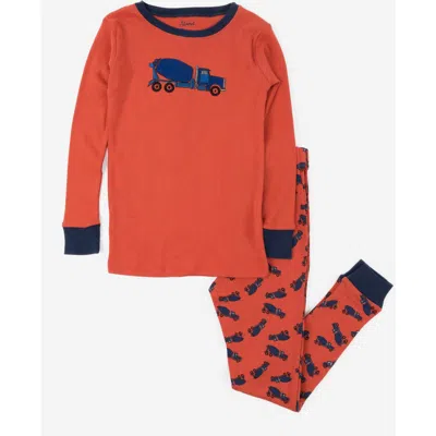 Leveret Kids'  Two-piece Printed Cotton Pajamas, Vehicles & Machines In Orange