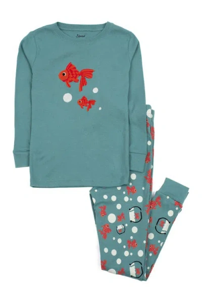 Leveret Babies'  Two-piece Cotton Printed Matching Family Pajamas, Playful Graphics In Blue