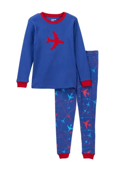 Leveret Kids'  Two-piece Pajama Airplane In Blue