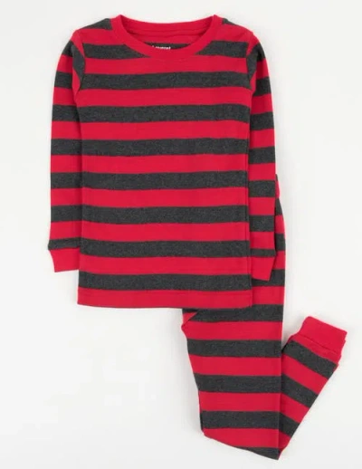 Leveret Kids'  Two-piece Printed Cotton Pajamas, Stripes, Animals & Characters In Red
