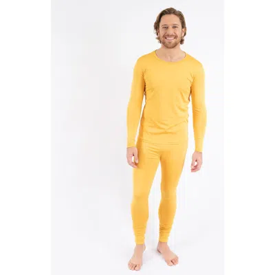 Leveret Two-piece Thermal Long Sleeve Solid Pajamas In Yellow