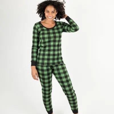Leveret Women's Black & Green Plaid Cotton Pajamas