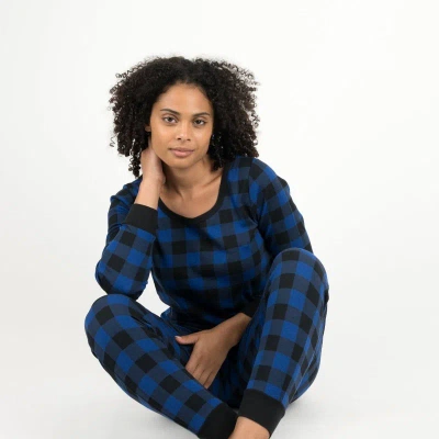 Leveret Women's Black & Navy Plaid Pajamas In Blue