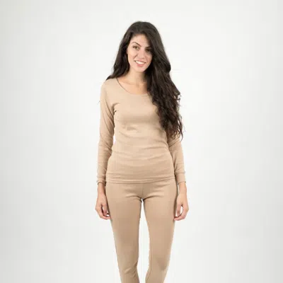 Leveret Women's Solid Beige Pajamas In Brown
