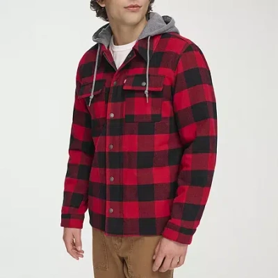 Levi 's Men's Sherpa Lined Hooded Plaid Shirt Jacket In Red