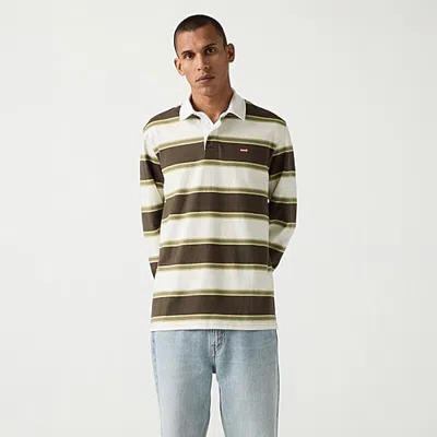 Levi 's Mens Asymmetrical Neck Long Sleeve Regular Fit Point Collar Striped Rugby Shirt In Multiple Colors
