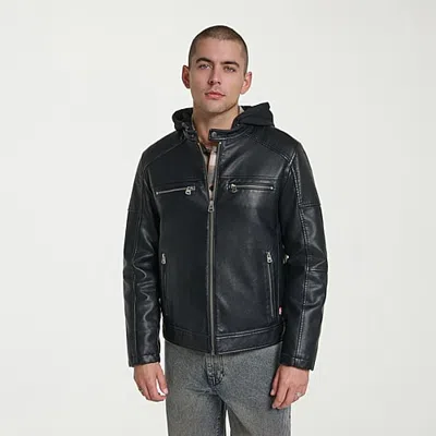Levi 's Mens Faux Leather Hooded Midweight Jacket In Black