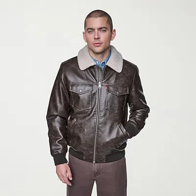 Levi 's Mens Faux Leather Midweight Jacket In Brown