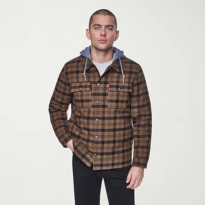 Levi 's Mens Hooded Midweight Shirt Jacket In Brown