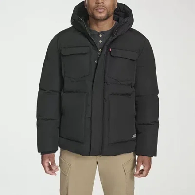 Levi 's Mens Hooded Water Resistant Heavyweight Big And Tall Puffer Parka In Black