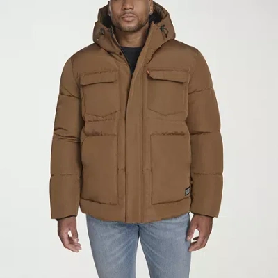 Levi 's Mens Hooded Water Resistant Heavyweight Big And Tall Puffer Parka In Brown
