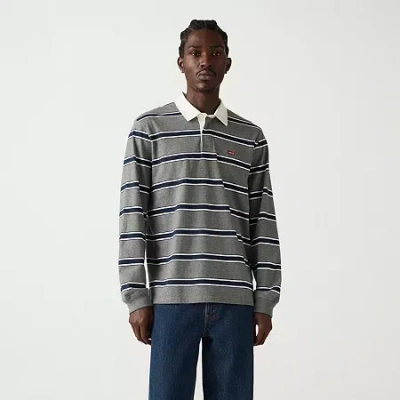 Levi 's Mens Long Sleeve Relaxed Fit Point Collar Striped Rugby Shirt In Gray