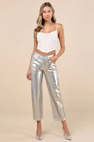 Levi's 501 '90s Ankle Light Wash Metallic Coated Straight Leg Jeans In Blue