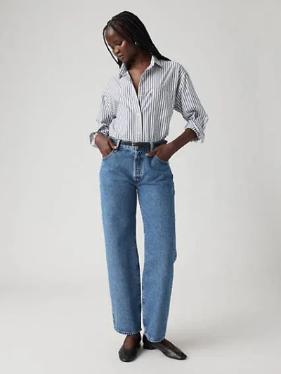 Levi's Ribcage Medium Wash Wide-leg High Waisted Denim Jeans In Shout Out Stone