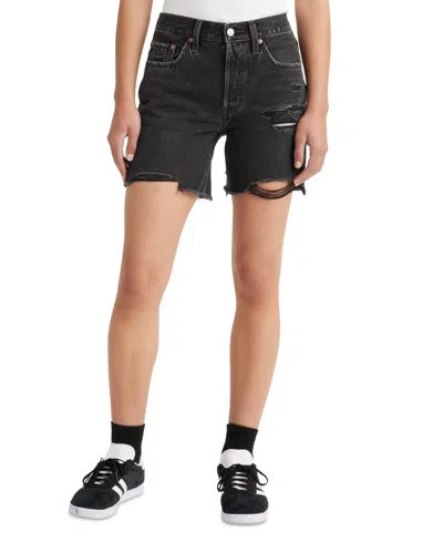 Levi's 501 Mid-thigh High Rise Straight Fit Denim Shorts In Night Ruin