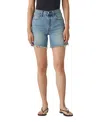 Levi's 501 Mid-thigh High Rise Straight Fit Denim Shorts In Ticked And Untied