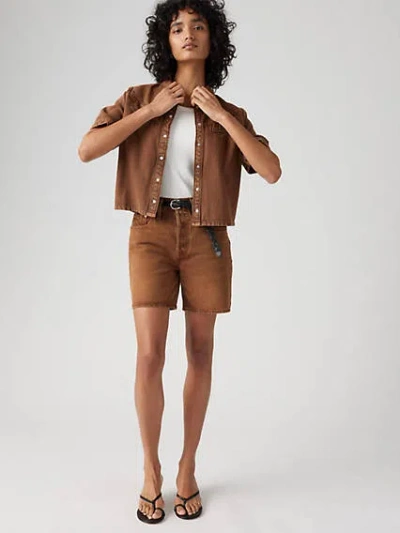 Levi's 501 Original High Rise Mid Thigh Jean Shorts In Scraped Sorrel Horse