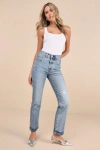 Levi's 501 Straight Medium Wash Distressed Cropped Denim Jeans In Blue