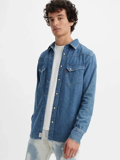 Levi's 54 Longhorn Western Shirt Chambray In Medium Indigo Stonewash