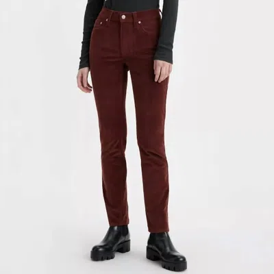 Levi's 724 High Rise Slim Straight Corduroy Pants In Brown In Burgundy
